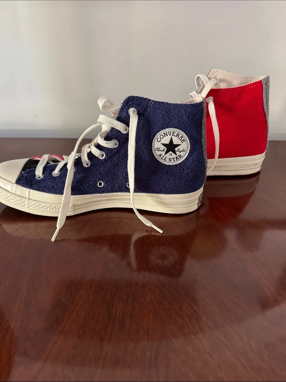 Converse Chuck Taylor High Top Sneakers in Red and Navy Blue Felt